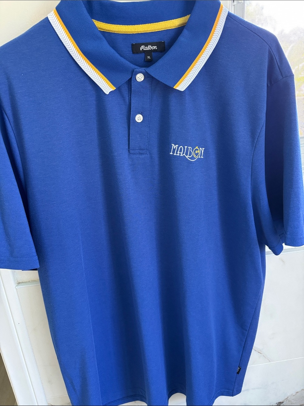Malbon Men's Royal Blue Polo Shirt with Yellow Trim